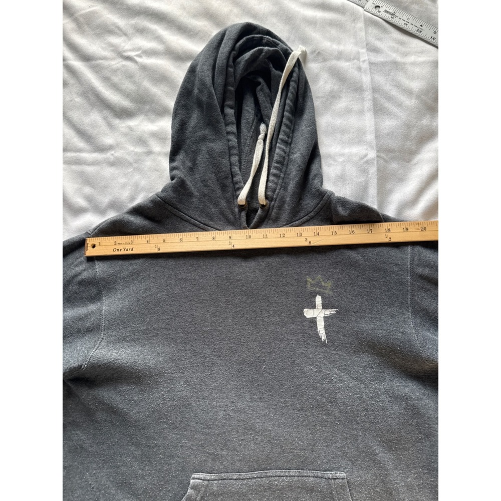 Reign of Righteousness Men Charcoal Grey Cross Crown Graphic Pullover Hoodie L - Picture 4 of 6